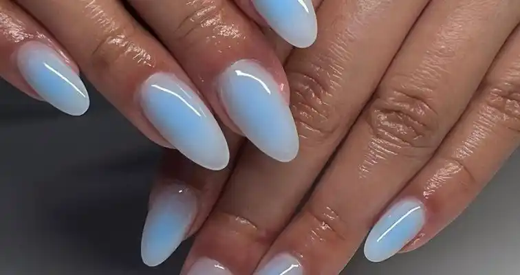 Simple aura nail design for dip powder nails.