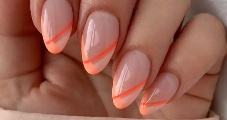 Simple crossover French tips with peach nail color.