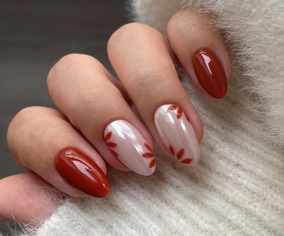 Autumn Flowers Almond Nail