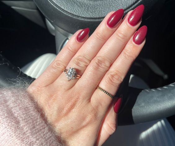 Cherry Red nail color idea for almond nails