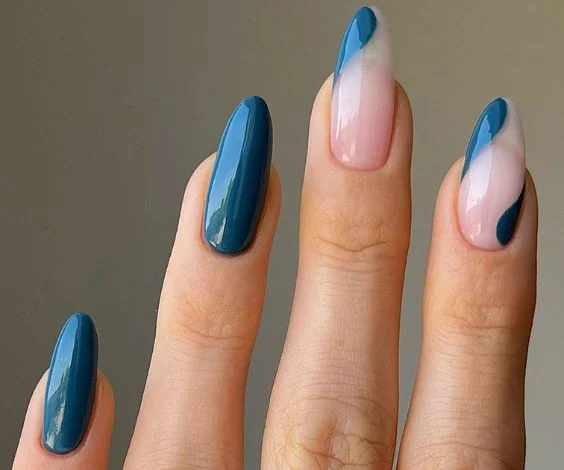 Chic Blue Almond Nails