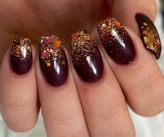 Glitter cornucopia nails for Thanksgiving dinner