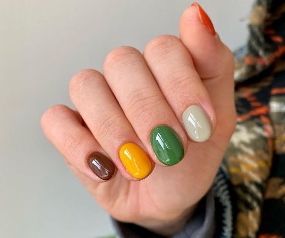  Mixed fall nail colors for a cute November manicure. 