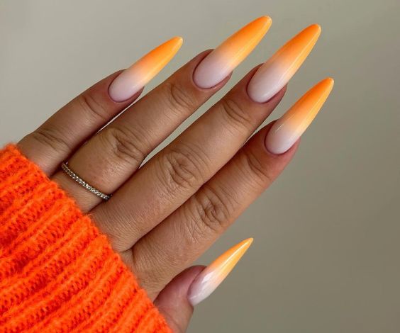 Hot Orange Almond Nail Shape