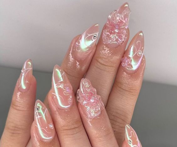 Iridescent Swirls Almond Nail