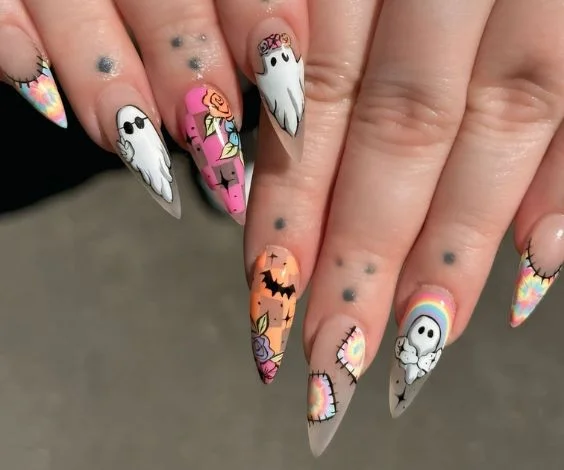 Pastel Halloween Almond Nail