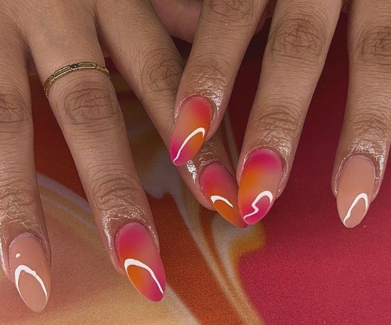 Pink and Orange Almond Nails Shape