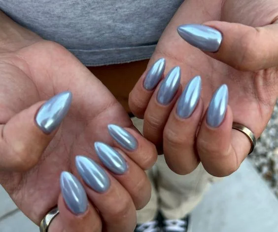 Silver Almond Nails