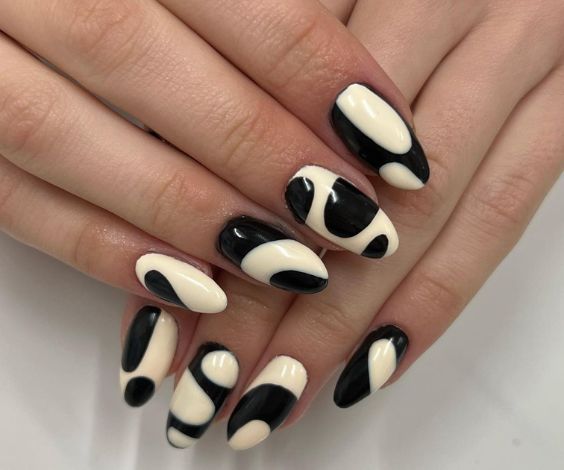 Black and white abstract nail art for November. 