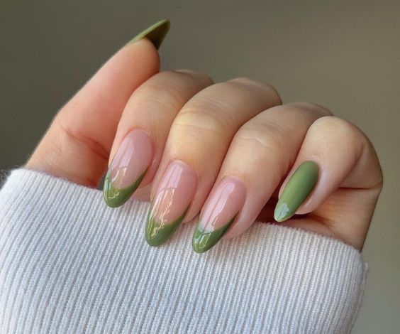 Earthy olive green nails for a muted winter look