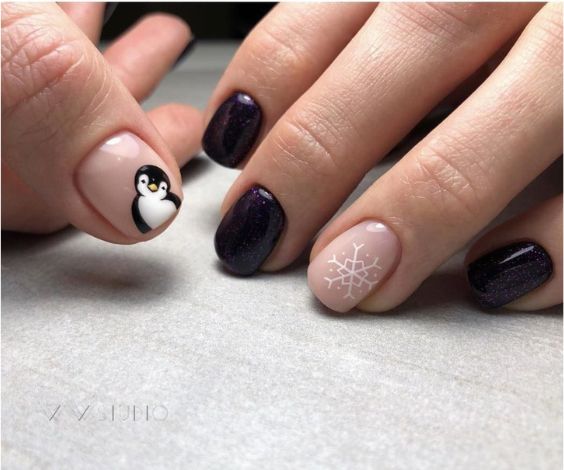 Penguin dip nails for a playful winter manicure